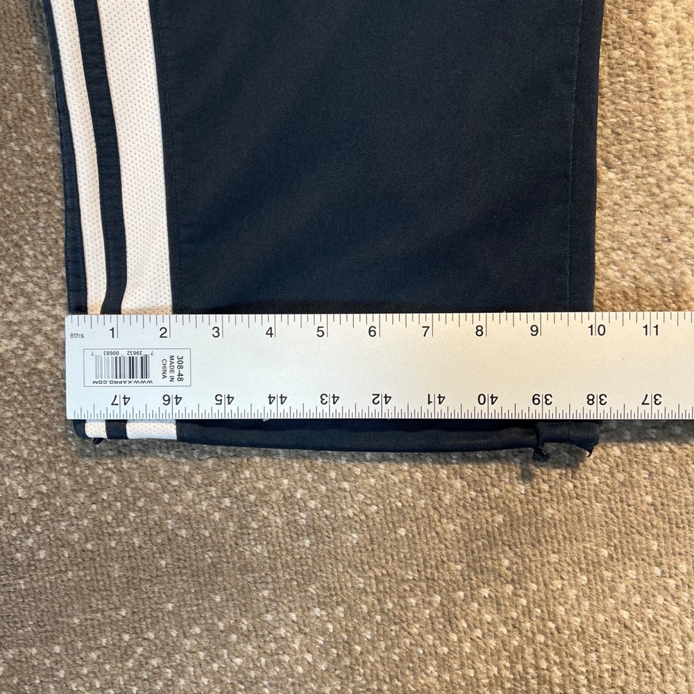 Y2K Adidas Mens Track Pants Navy Blue White 3-Stripe Drawstring Large Wide Leg - Picture 8 of 9